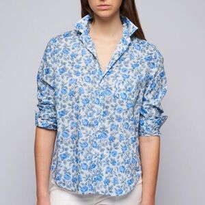 Frank & Eileen - Eileen Button Up, Large Blue Roses, Size XS, 100% Cotton